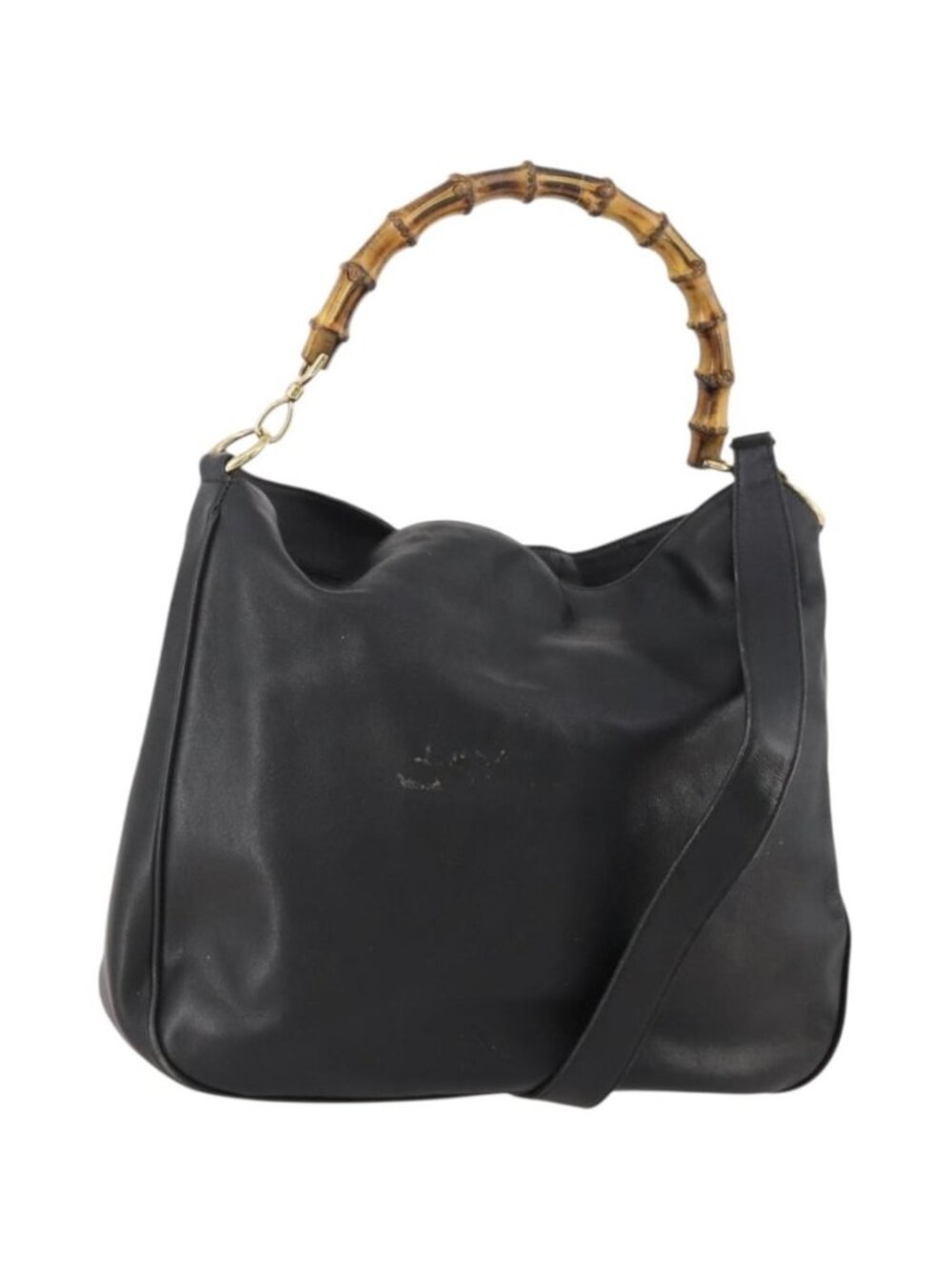 GUCCI Bamboo Shoulder Bag Leather 2way Black Gold 001 2852 1577 0